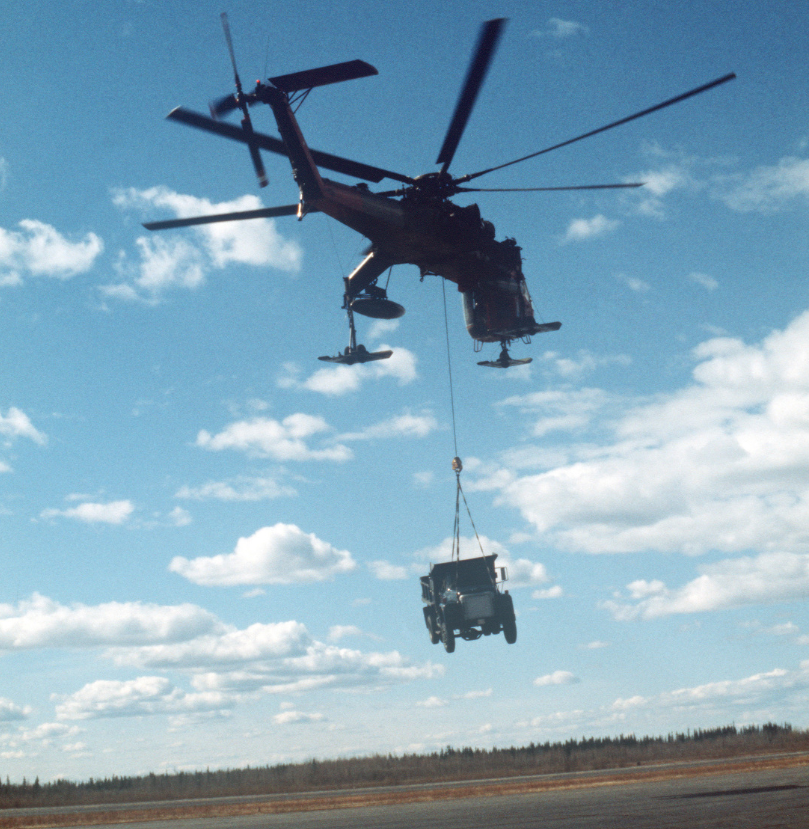 Helicopter lifting truck