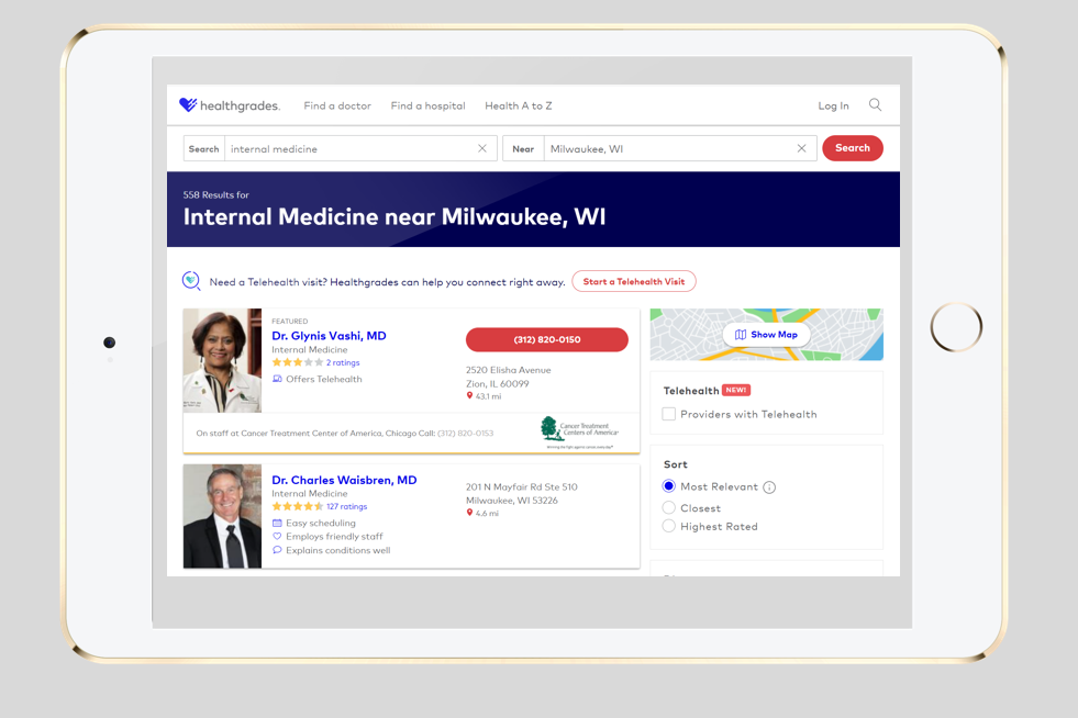 Healthgrades page shown on iPad